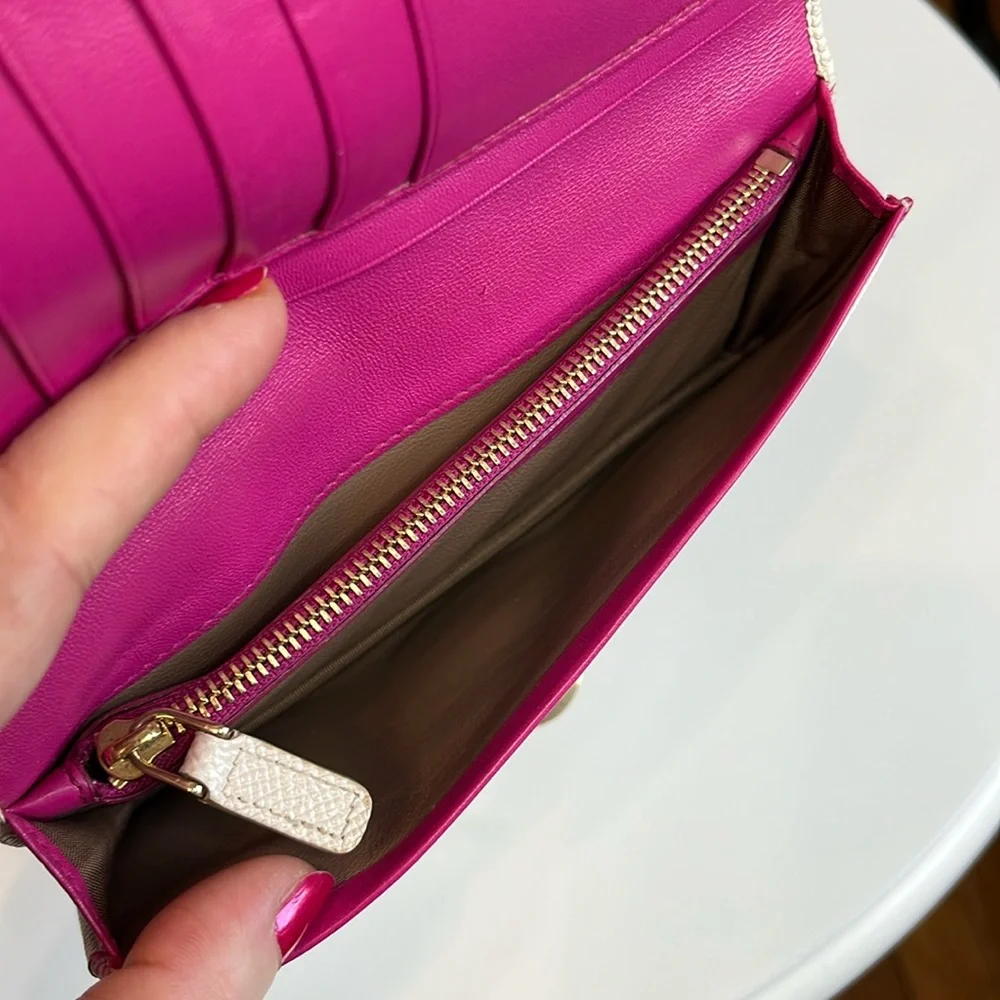 BVLGARI Cream & Pink Leather Long Wallet Retail $485 EUC